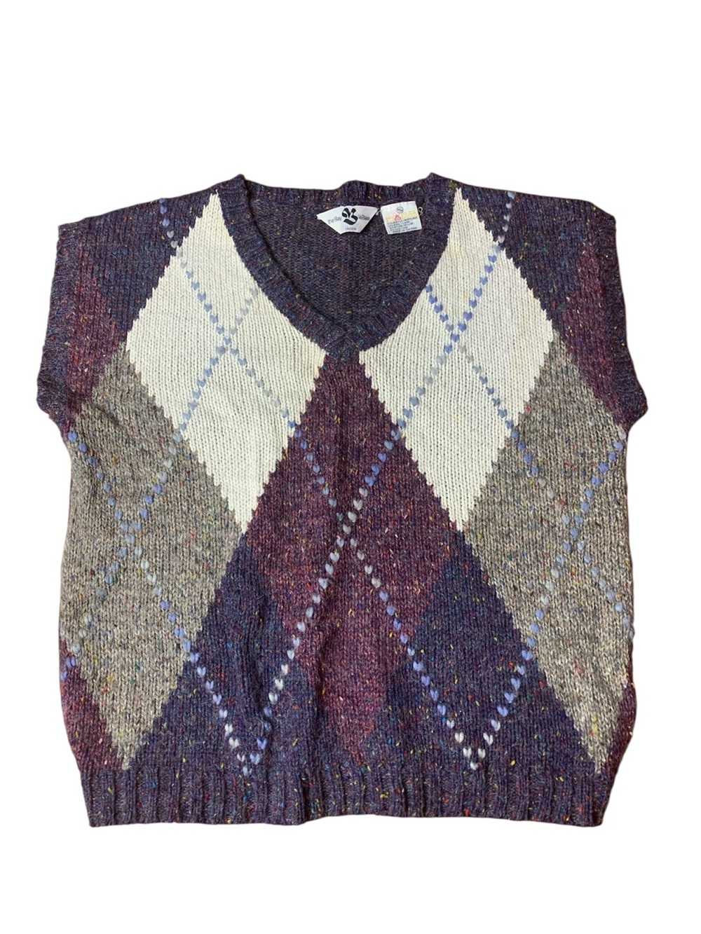 Vintage The Bay Argyle Sweater Vest – Multi-Color Knit – Size M